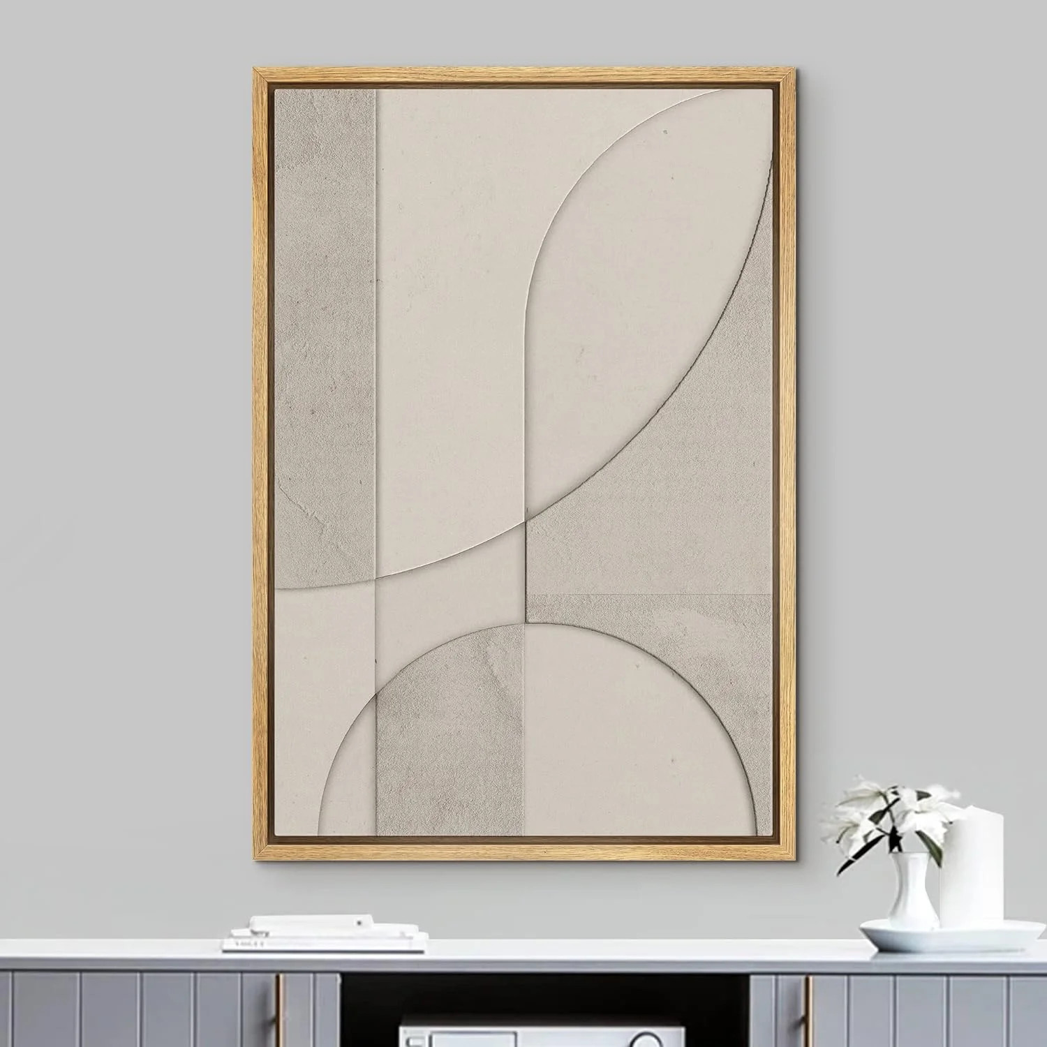 PixonSign Framed Wall Art Gray & White Geometric Mid-Century Collage Abstract Shape Paintings Min... | Walmart (US)