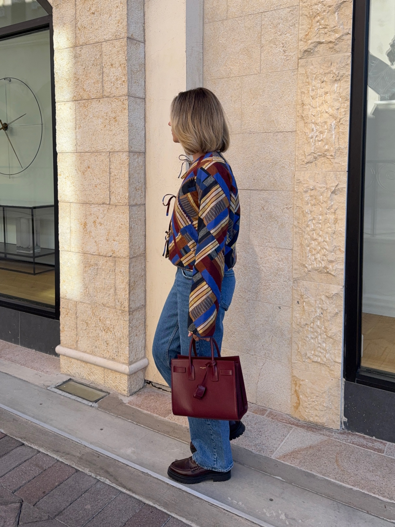 Fall outfit, fall style, fall jacket, quilted jacket, printed jacket, tie up jacket, tie top, medium wash denim, low rise jeans, low rise denim, burgundy loafers, loafers

#LTKSeasonal #LTKStyleTip