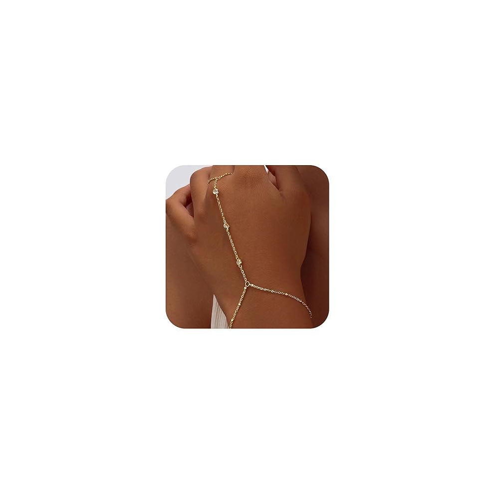 Bracelets for Women,14K Gold/Silver Plated Dainty Hand Chain Bracelets Trendy Ring Chain Bracelet... | Amazon (US)