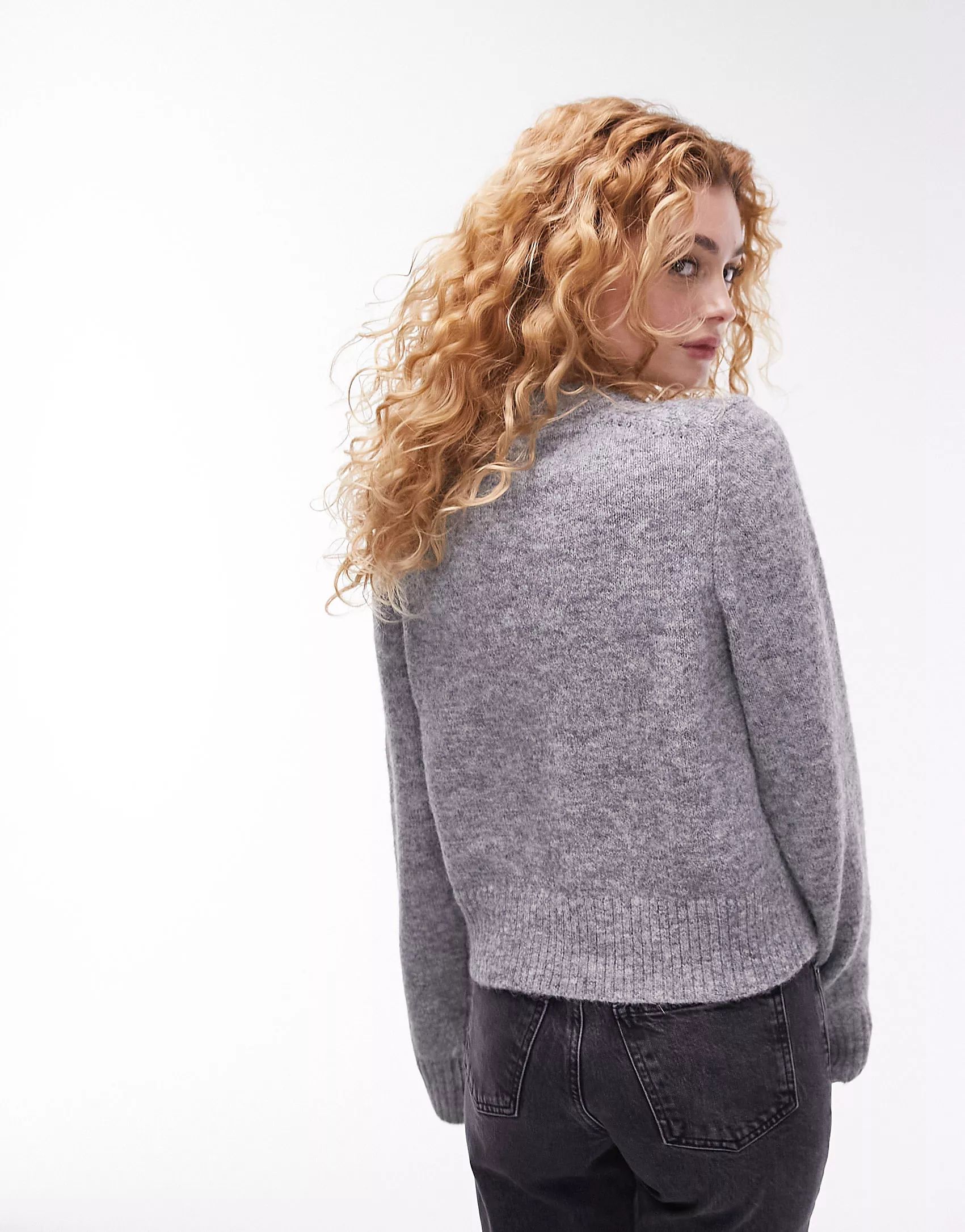 Topshop knitted crew neck jumper in grey | ASOS (Global)