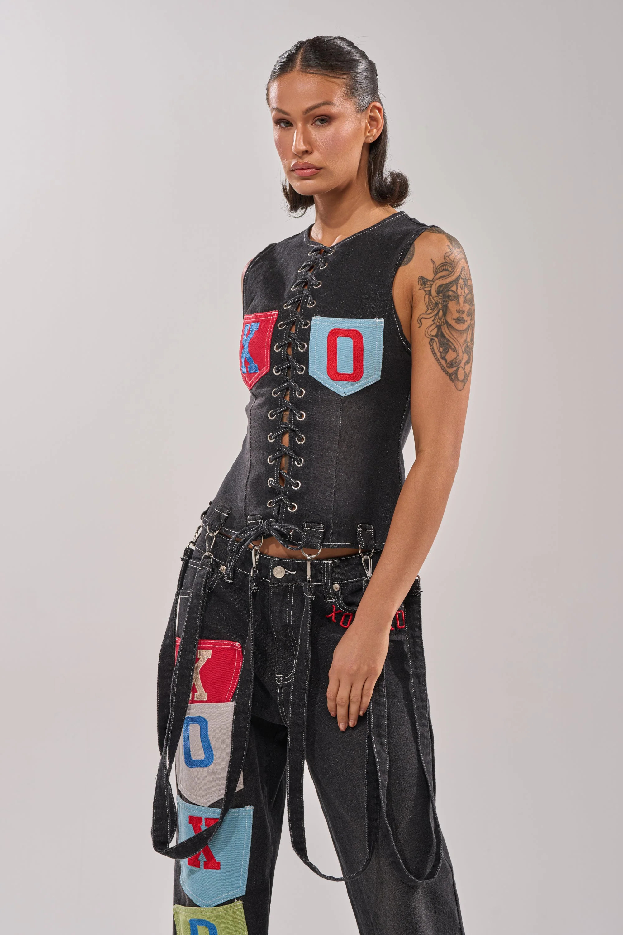 BRING IT BACK LACE UP DENIM TOP | AKIRA