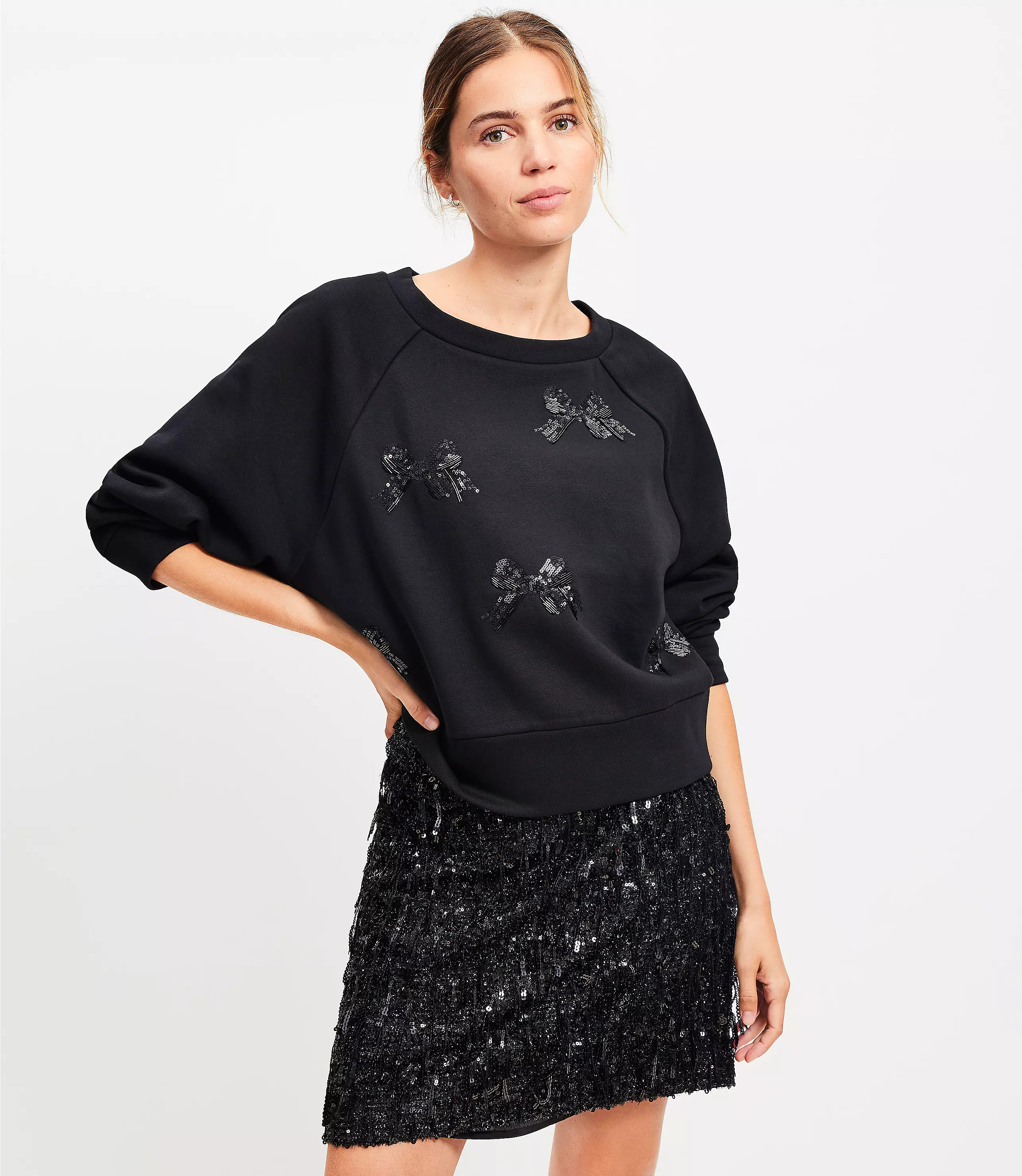 Sequin Bow Sweatshirt | LOFT