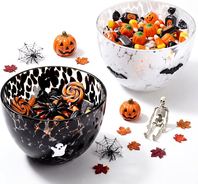 FoldTier 2 Pcs Halloween Icon Snack Bowl, 14oz Clear Glass Candy Dessert Bowls with Ghost and Bat... | Amazon (US)