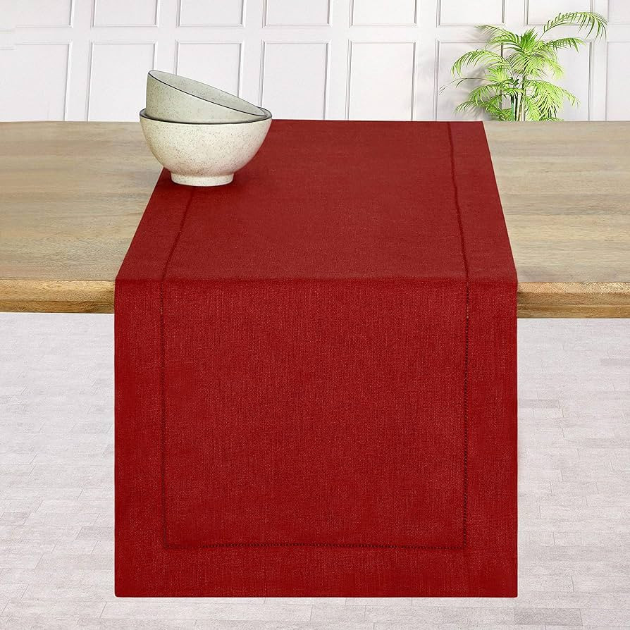 D'Moksha Divine Red Table Runner 72 inches Long, Linen Table Runner, Christmas Table Runner, Kitchen Table Runner for Fall, Thanksgiving - Machine Washable, Earth Friendly - Hemstitch, 14x72 inches | Amazon (US)
