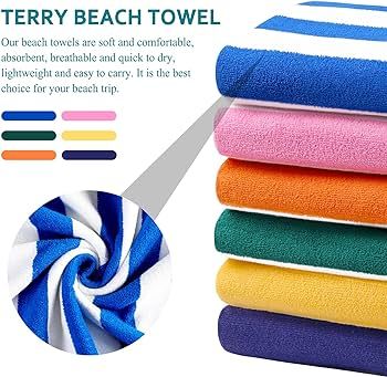 6 Packs Oversized Stripe Beach Towel Thin Terry Set with Beach Bands Extra Large XL Big Clearance... | Amazon (US)