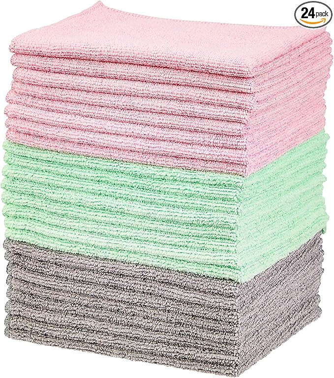 Amazon Basics Microfiber Cleaning Cloths, Non-Abrasive, Reusable and Washable - Pack of 24, 12 x1... | Amazon (US)