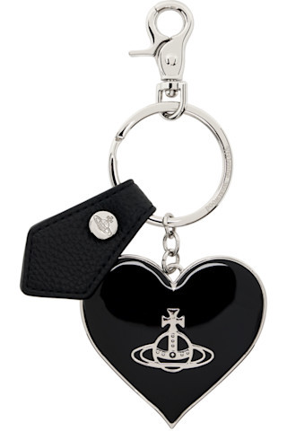 Black & Silver Mirror Heart Orb Keychain | SSENSE