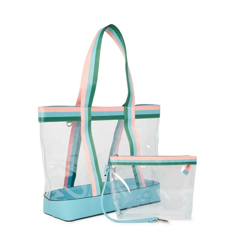 Time and Tru Women’s Tote and Pouch Set, 2-Piece Faded Teal | Walmart (US)