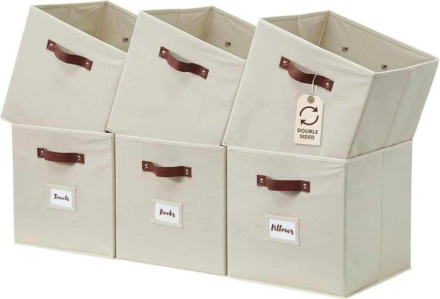 DECOMOMO Storage Cubes, 13x13x13 Storage Cube Bins with Labels, Fabric Organizer Bins (13" / 6pcs... | Amazon (US)