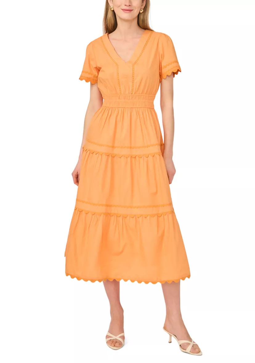 Women's Short Sleeve V-Neck Smocked Waist Cotton Dress | Belk