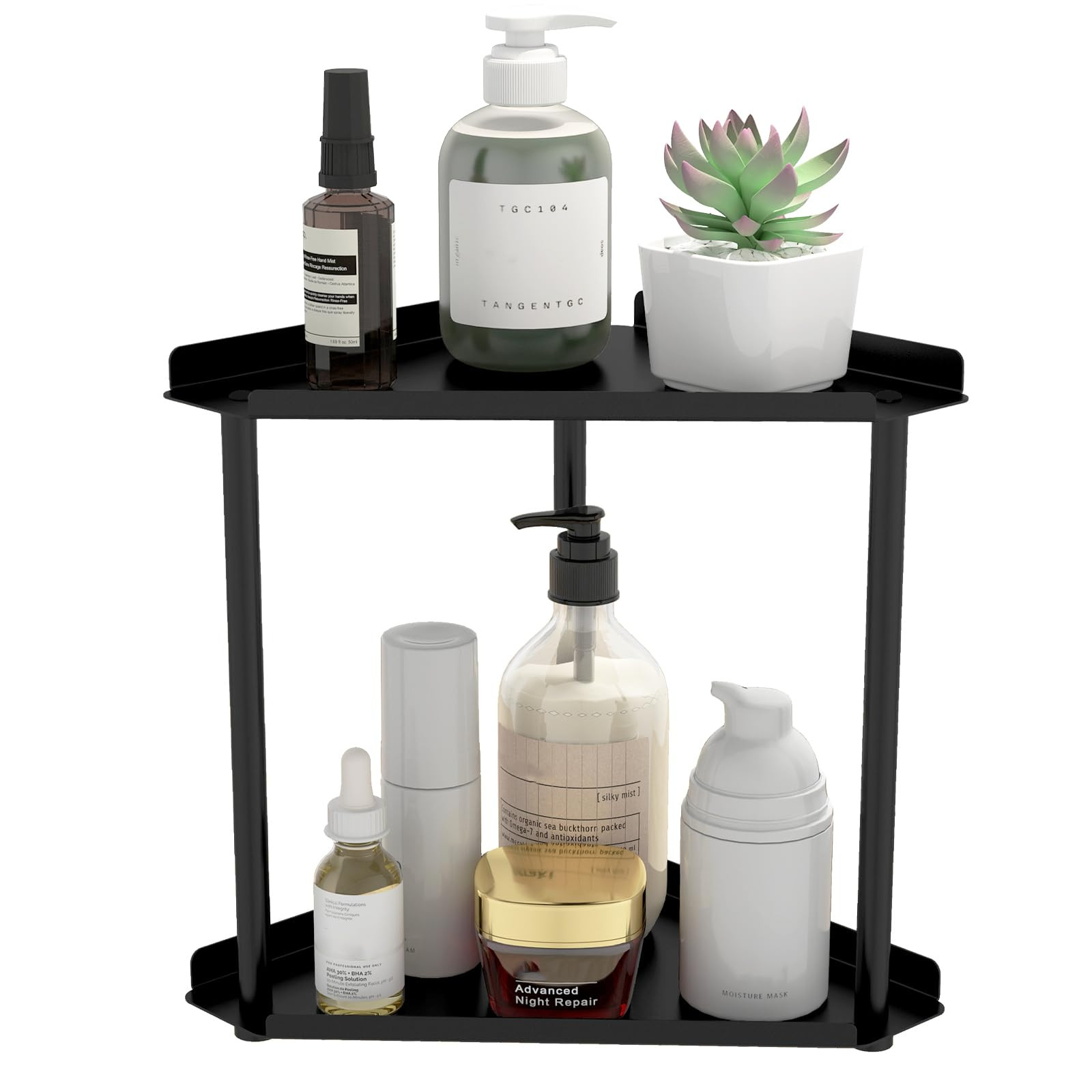 2 Tier Bathroom Counter Organizer, Vanity Organizer Corner Shelf, Skincare, Makeup Countertop Org... | Amazon (US)