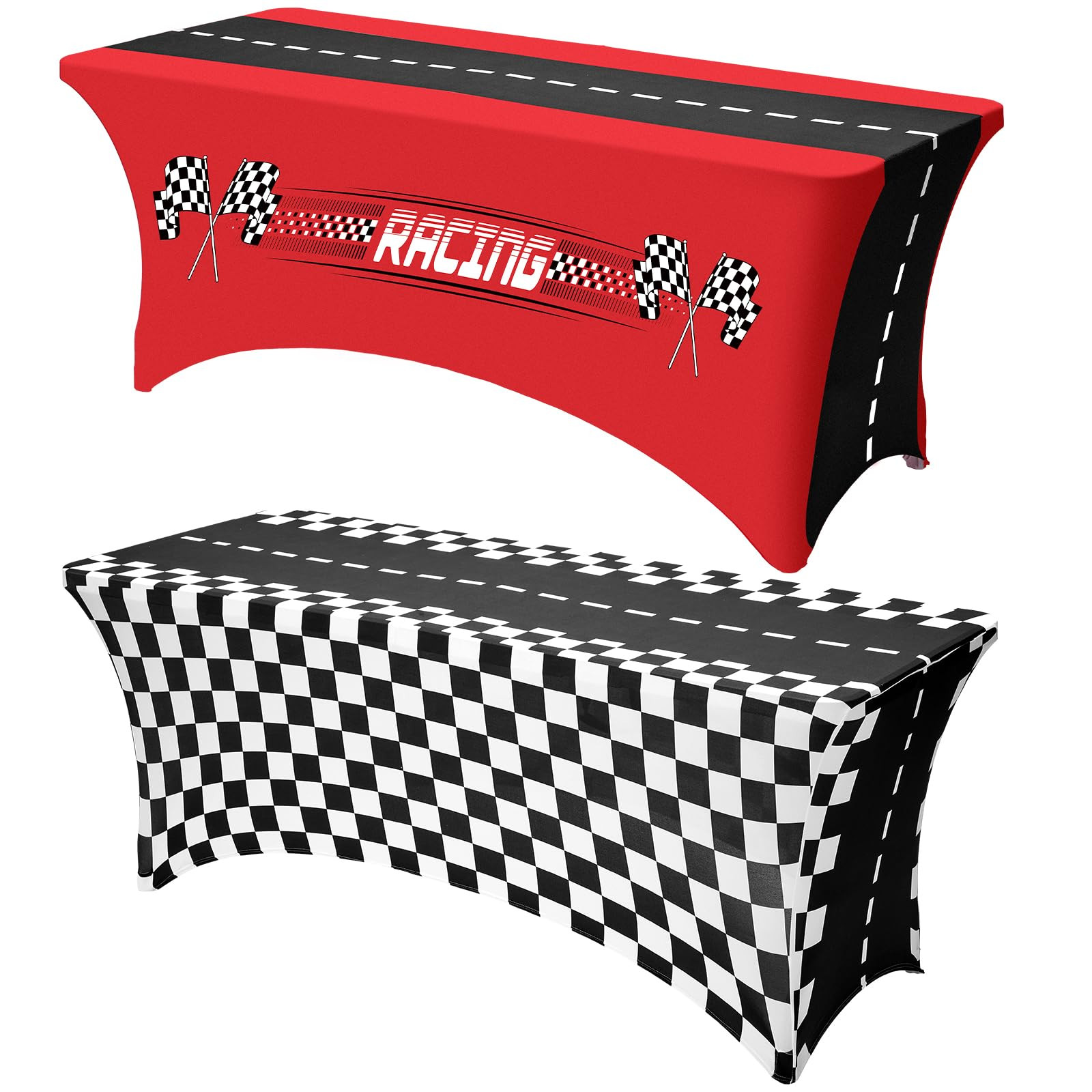Newwiee 2 Pcs Racing Car Party Stretch Table Cover 6 Feet Rectangular Spandex Tablecloth Touchdow... | Amazon (US)