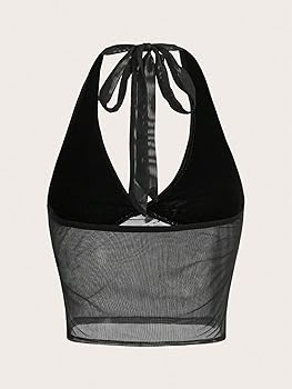 COZYEASE Women's Y2K Sheer Mesh Tie Back Halter Top Floral Print Rhinestone Cami Tops Backless Cr... | Amazon (US)