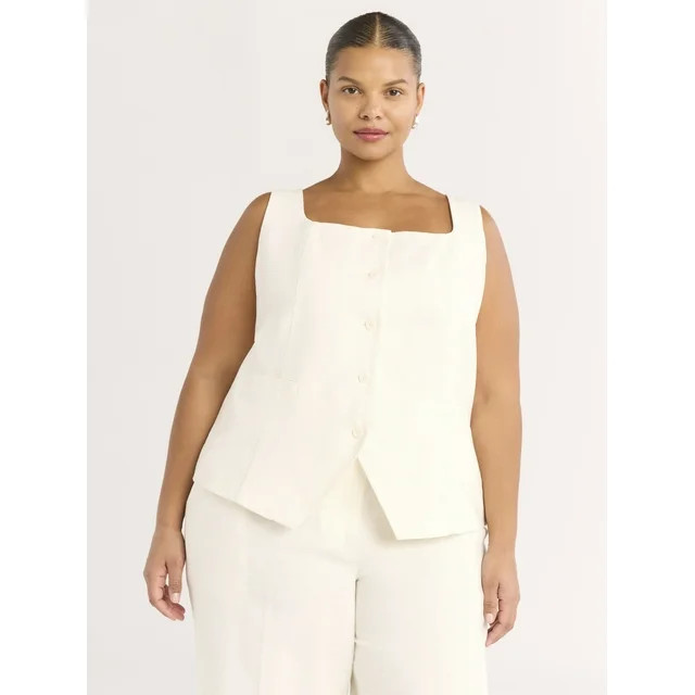 Scoop Long Linen Blend Vest for Women and Plus Size Ladies, Sizes XS-4X | Walmart (US)