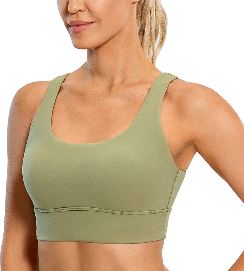 CRZ YOGA Womens Butterluxe U Back Sports Bra - Scoop Neck Padded Low Impact Workout Yoga Bra with Bu | Amazon (US)