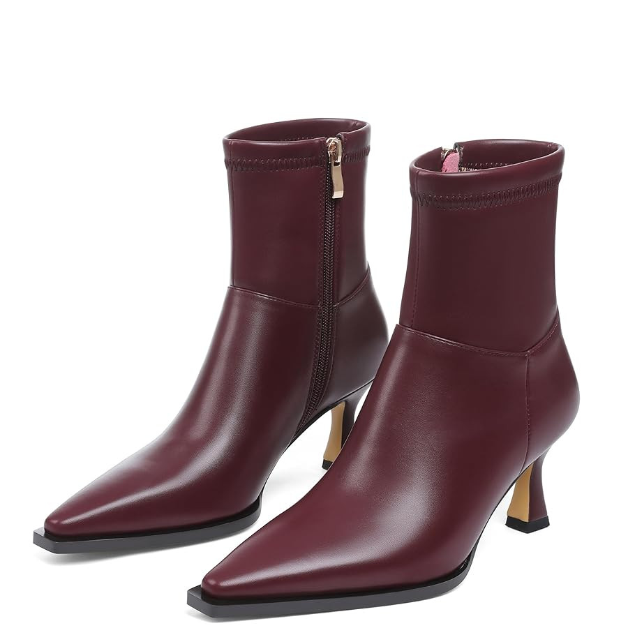 Womens Brown Suede Fall Boots with Side Zip, Ankle, Mid Calf, Pointed Toe, Kitten Heel, Dressy, S... | Amazon (US)