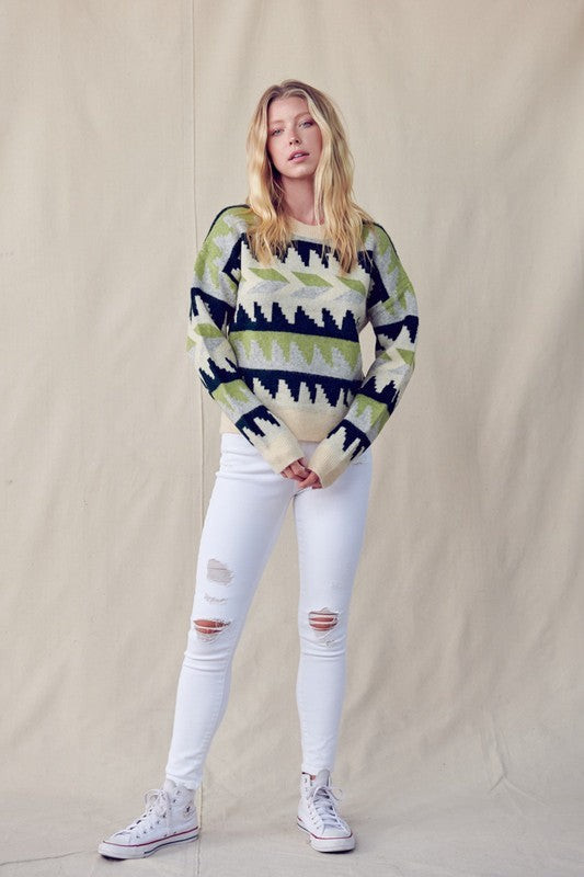 LAURA SWEATER IN HUNTER GREEN MULTI | Indigeaux Denim Bar & Boutique