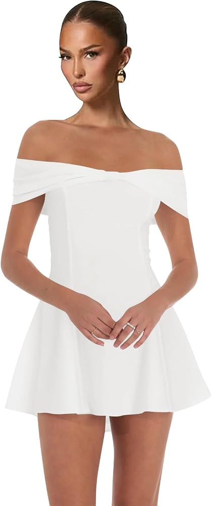 Satin A Line Off the Shoulder Short Homecoming Dresses for Teen Formal Cocktail Gown | Amazon (US)