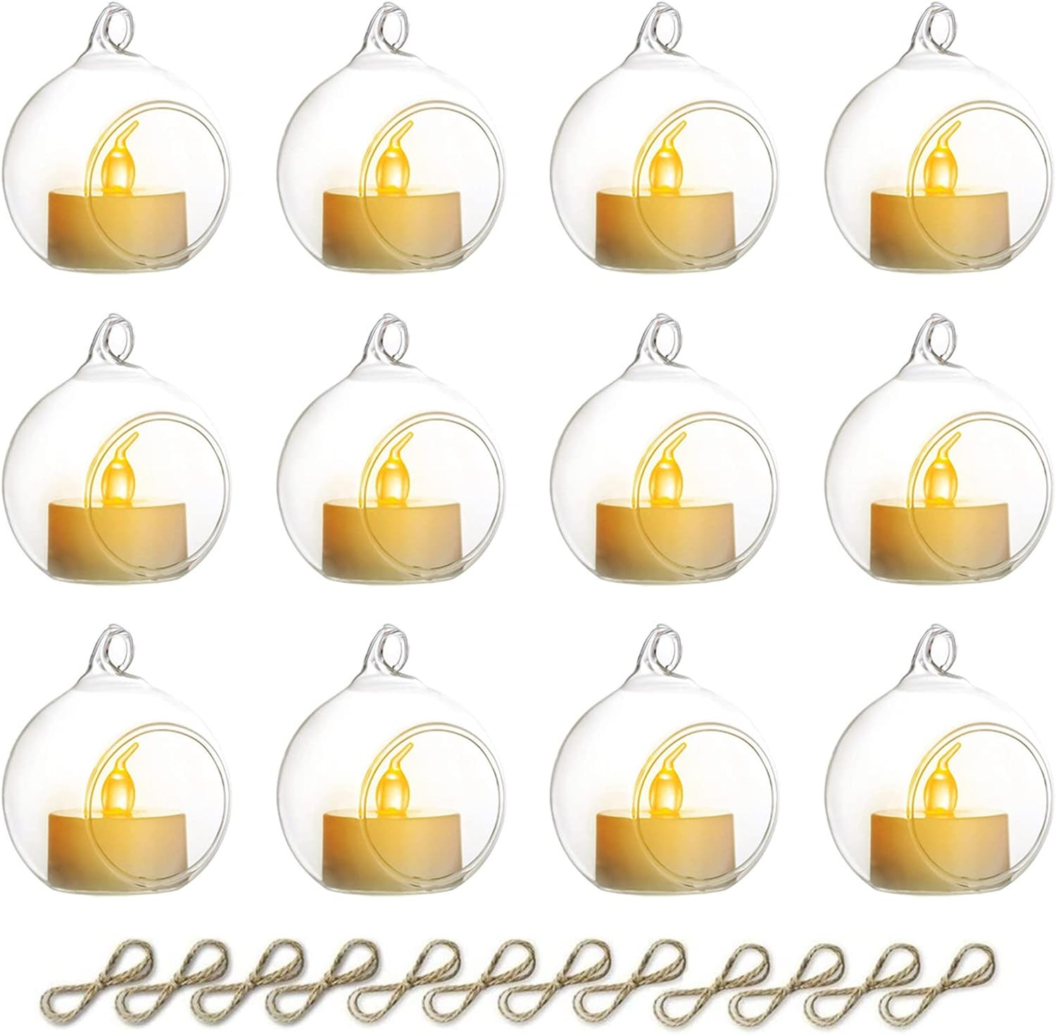 NUPTIO Hanging Glass Globe with Candles: Set of 12 Tealight Candle Holders with LED Tea Lights - 2.36 inch Bulk Clear Votive Candleholders for Party Wedding Birthday Shower Celebration Tree Decoration | Amazon (US)