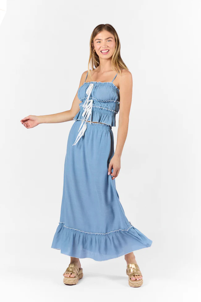 Life Made Easy Navy Bow Detail Tank and Midi Skirt Set | Pink Lily