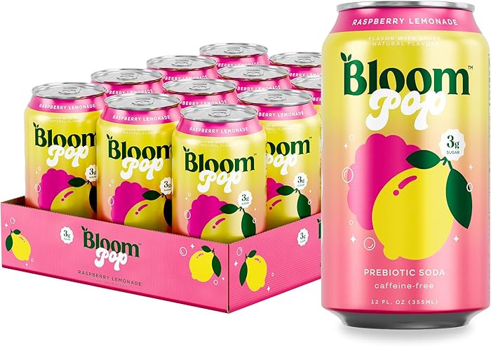 Bloom Pop Prebiotic Soda 12 Pack, Raspberry Lemonade Flavor, 12oz Cans | Prebiotic Soda for Gut H... | Amazon (US)