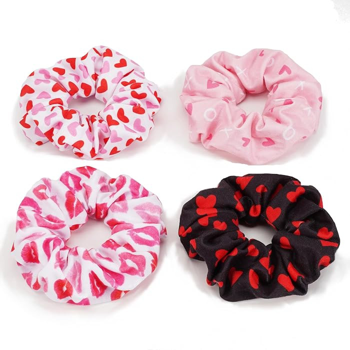 Pink Heart Hair Scrunchies for Women Valentine's Day Love Lips Hair Elastic Ponytail Holders Part... | Amazon (US)