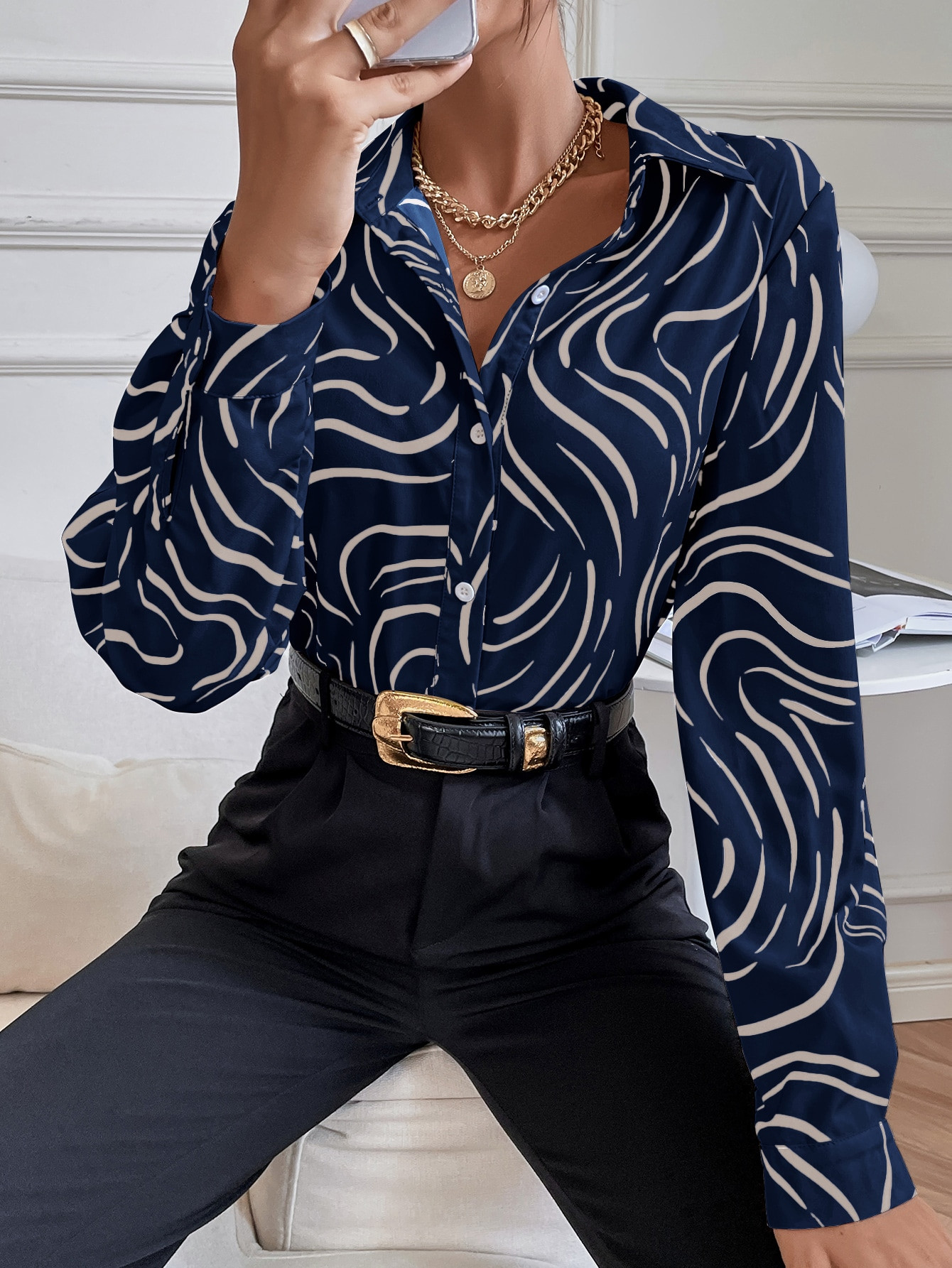 SHEIN Clasi Allover Print Shirt | SHEIN