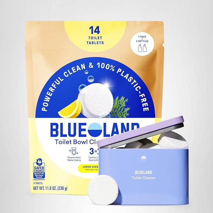 BLUELAND Toilet Bowl Cleaner Tablets, Starter Set, 14 Count with Tin, Lemon Cedar, Plastic-Free, ... | Amazon (US)