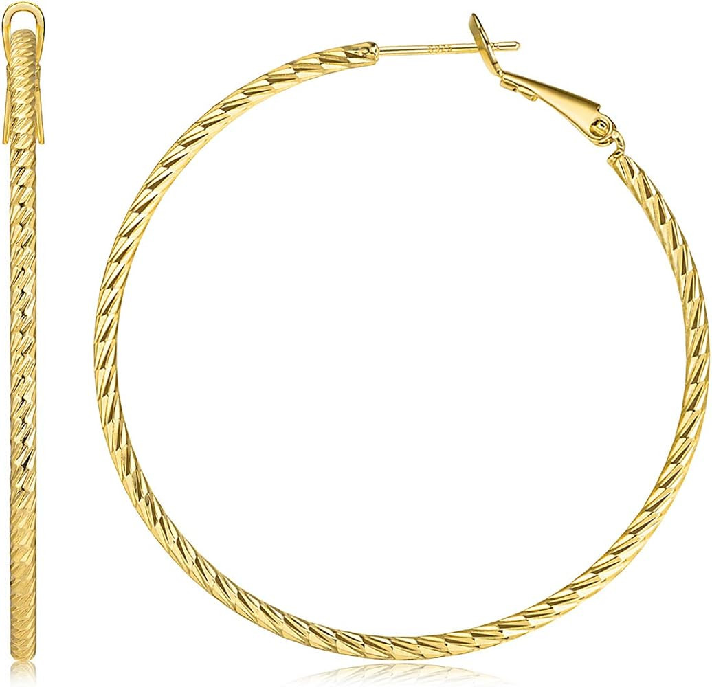 Kainier Big Hoop Earrings 14K Gold Plated 925 Sterling Silver Post Lightweight Gold Hoops for Women  | Amazon (US)