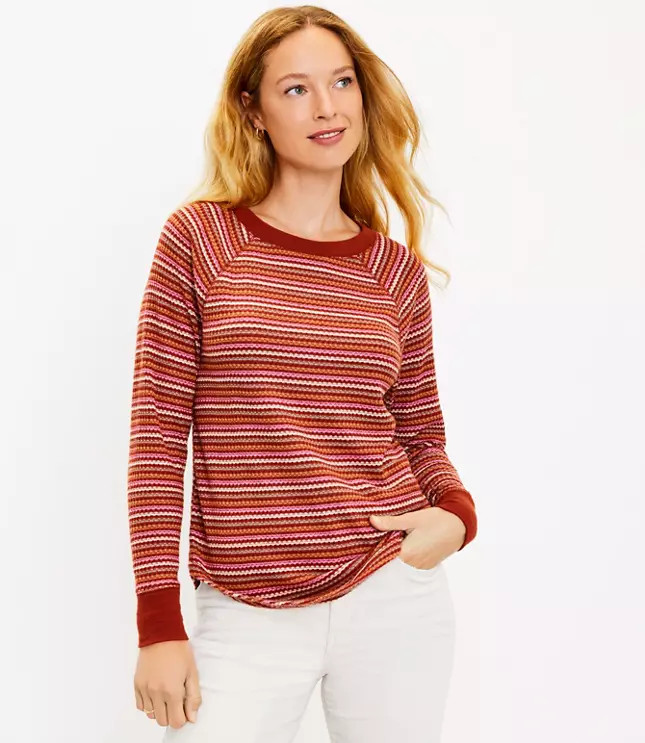 Striped Waffle Shirttail Tunic Top | LOFT