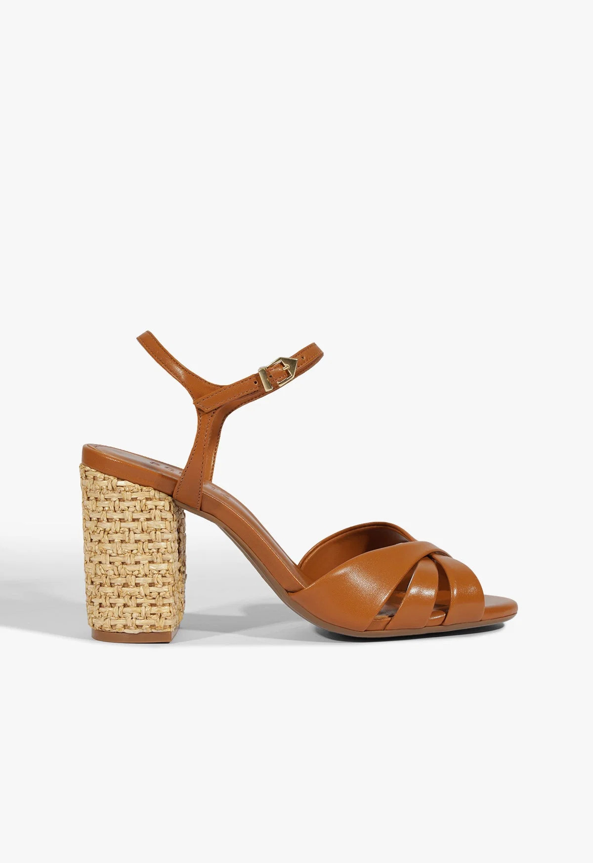 Keefa Raffia Brown High Block Heel Sandal | Schutz (US)