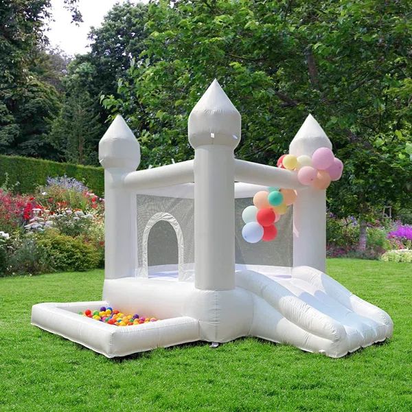 9' x 9' White Bounce House with Slide and Air Blower | Wayfair North America