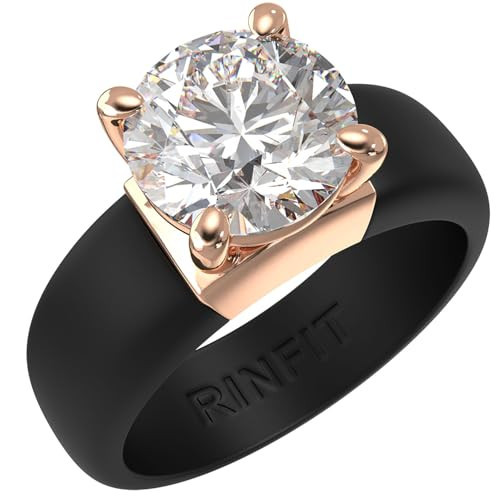 Rinfit Silicone Ring with Stone - Round Cut Cubic Zirconia Solitaire Engagement Ring for Women - Rubber Wedding Bands - Black/Rose Gold - Size 4 | Amazon (US)