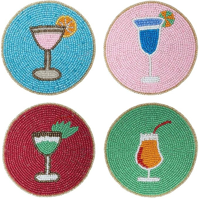 Folkulture Boho Coaster Set of 4 | 4" Round Decorative Drink Mats or Cocktail Coasters for Coffee... | Amazon (US)