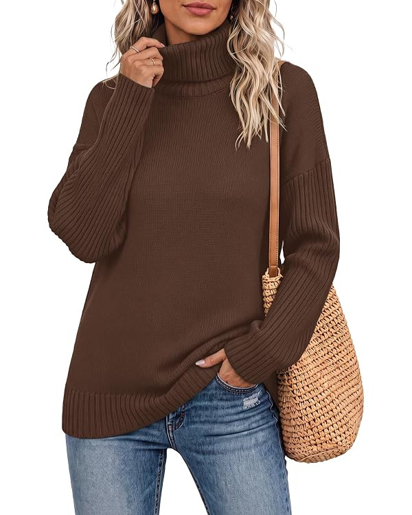 Jouica Women 2026 Fall Casual Turtleneck Batwing Sleeve Chunky Oversized Ribbed Knit Tunic Sweate... | Amazon (US)