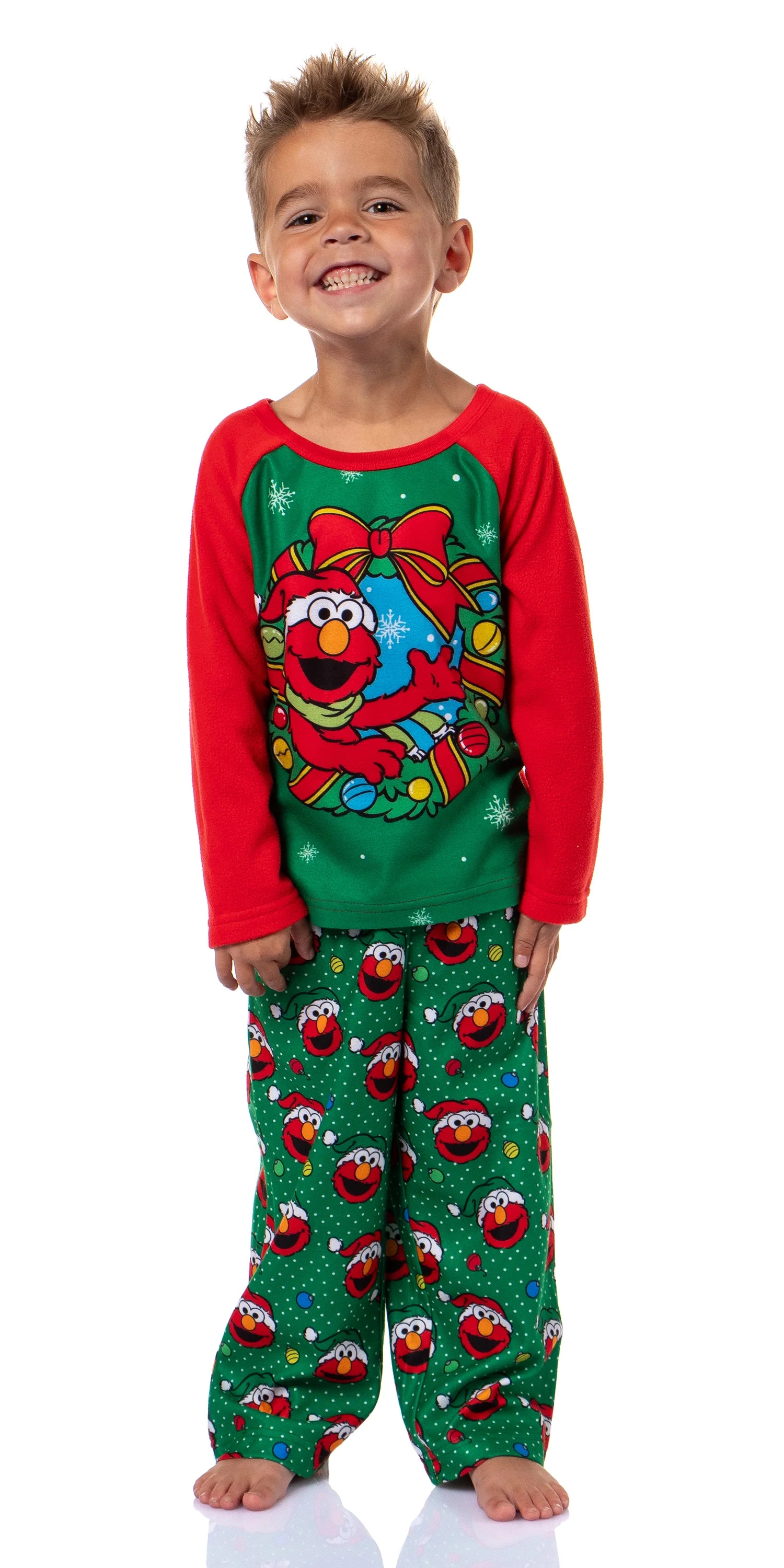 Sesame Street Kid's Elmo Festive Christmas Wreath 2-Piece Sleepwear Long Sleeve Fleece Raglan Paj... | Walmart (US)