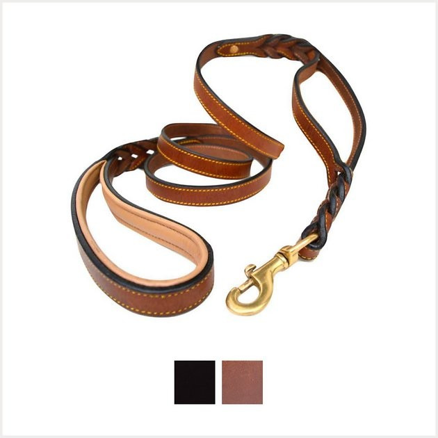 Soft Touch Collars Leather Braided Traffic Handle Dog Leash, 6-ft, 3/4-in | Chewy.com
