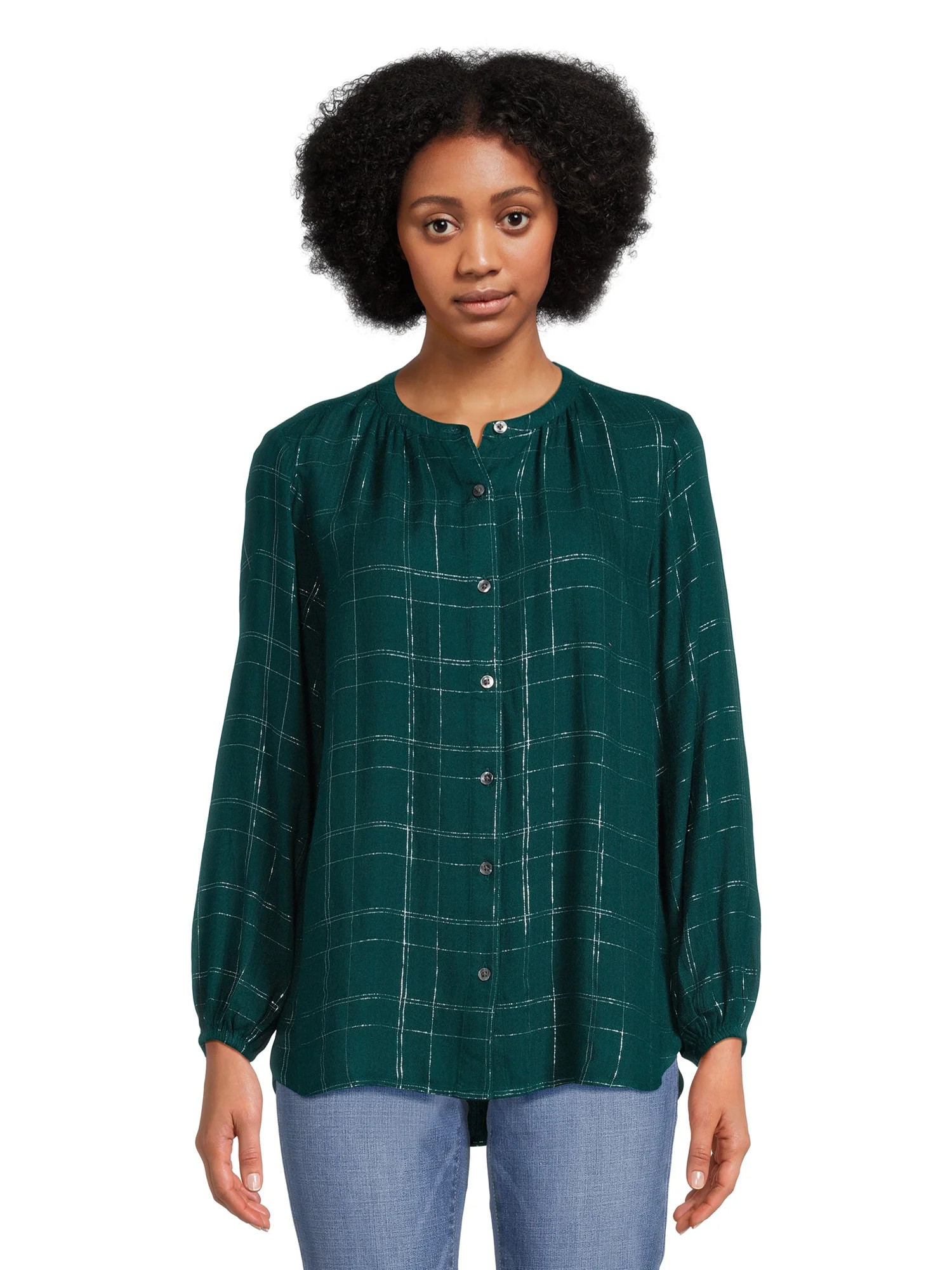Time and Tru Women's Fashion Top with Long Sleeves, Sizes XS-3XL | Walmart (US)
