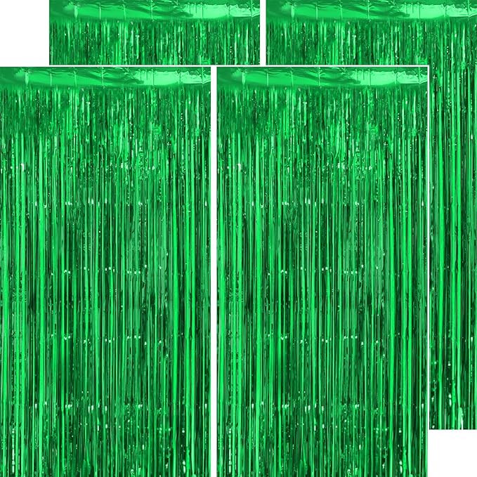 Thicken Green Streamers 4 Pack 3.2 x 8.2 FT, Tinsel Backdrop Curtains, Foil Fringe Photo Backdrop... | Amazon (US)