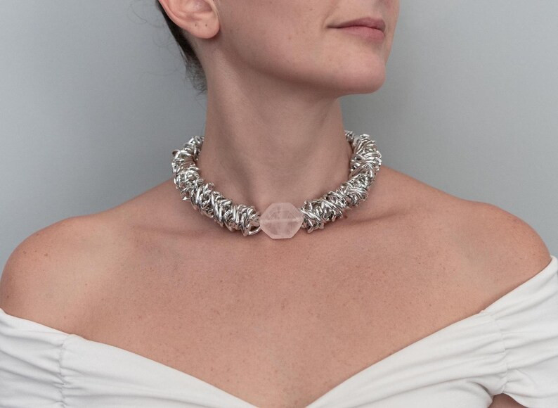 Rose Quartz Necklace | Designer Silver Choker | Boho Chic Style - Etsy | Etsy (US)