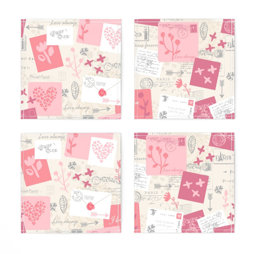 Napkins in Love Letters - Valentines | Spoonflower