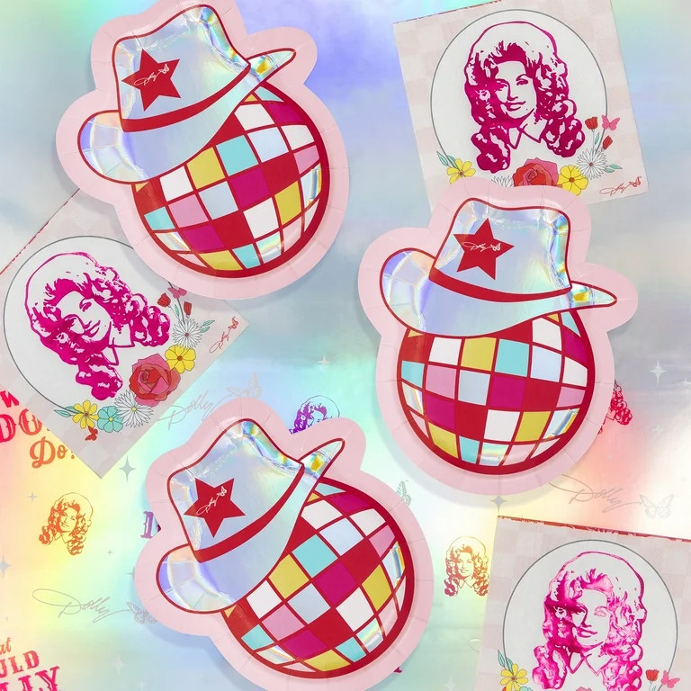Dolly Parton Multi-Color Cowboy Hat Disco Ball Paper Plates, 8 Ct | Walmart (US)