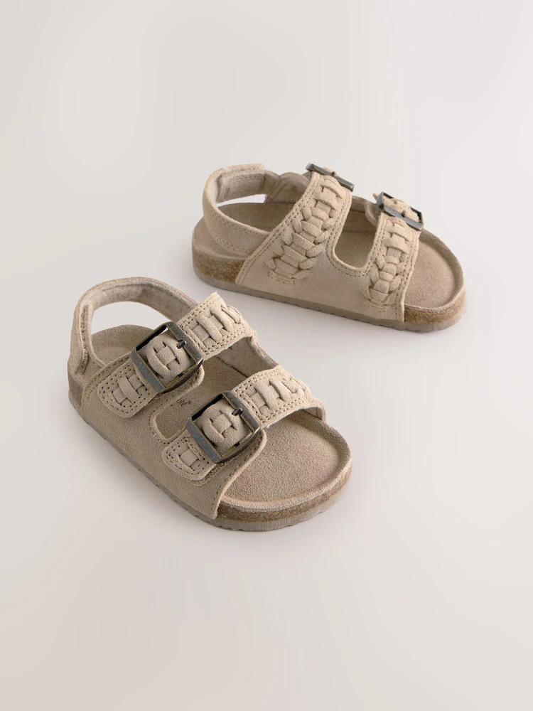 Stone Standard Fit (F) Double Buckle Leather Sandals | Next US