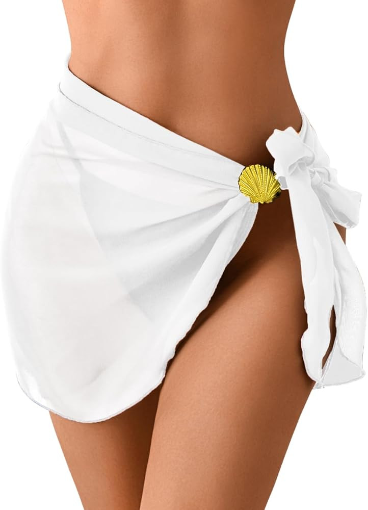 EHSUYAB Sexy Womens Sarong Wrap Cover Up Skirt, Chiffon Sheer Mesh Bathing Suit Coverup, Seashell... | Amazon (US)