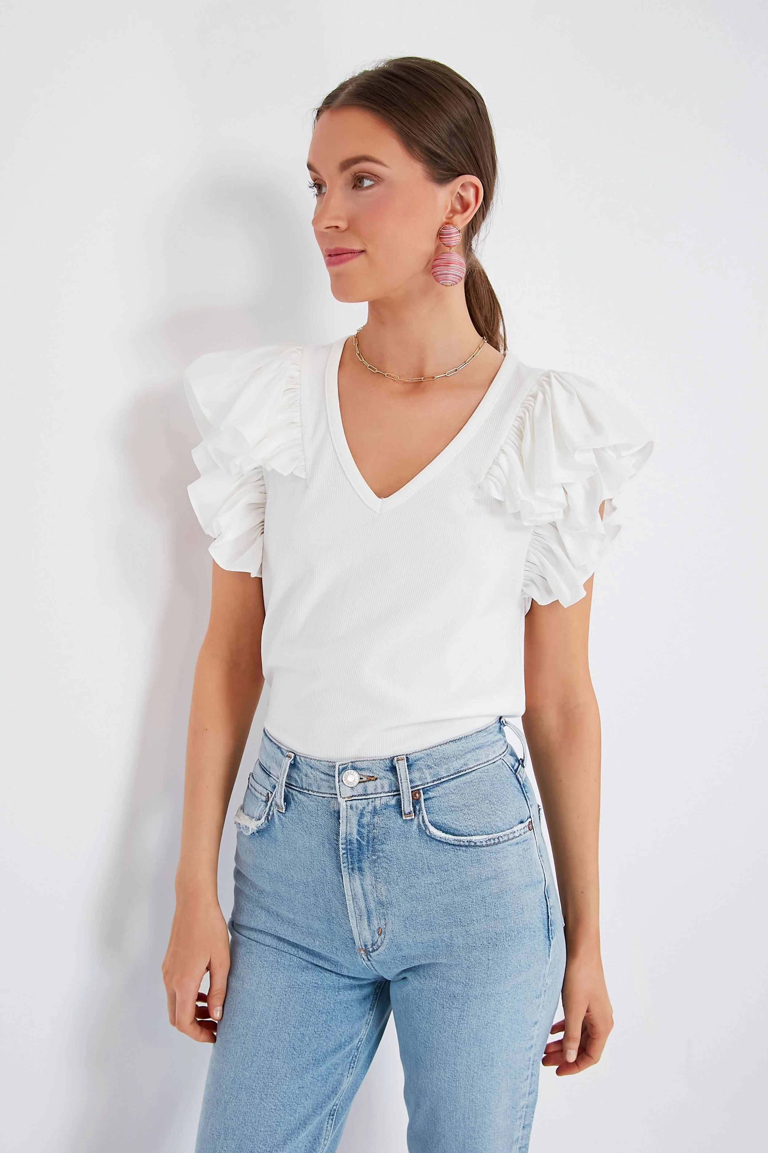 White Tory Flutter Sleeve Top 
                Pomander Place | Tuckernuck (US)