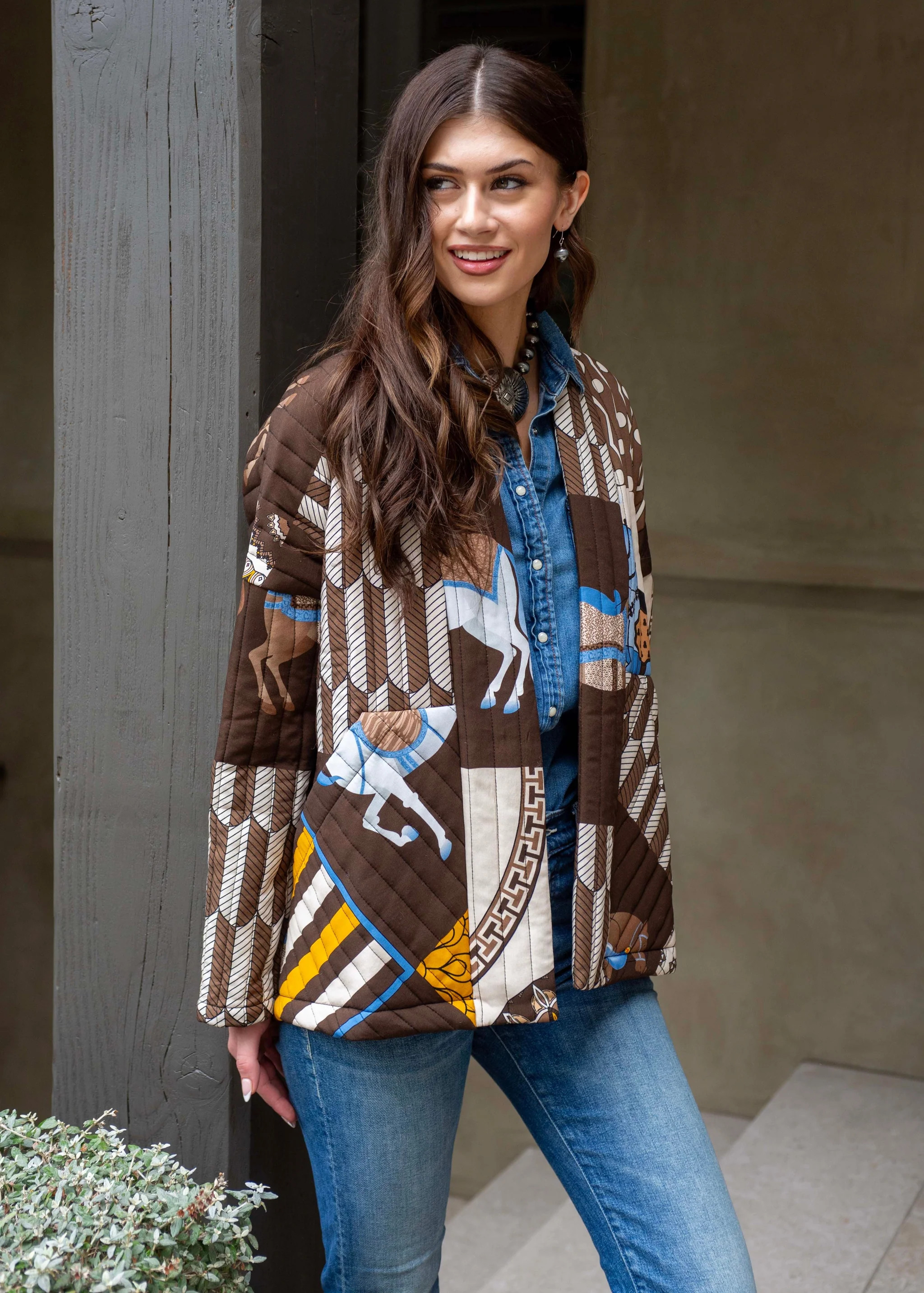 Jacqui Equestrian Quilted Puffer Jacket - Brown | Benaar La