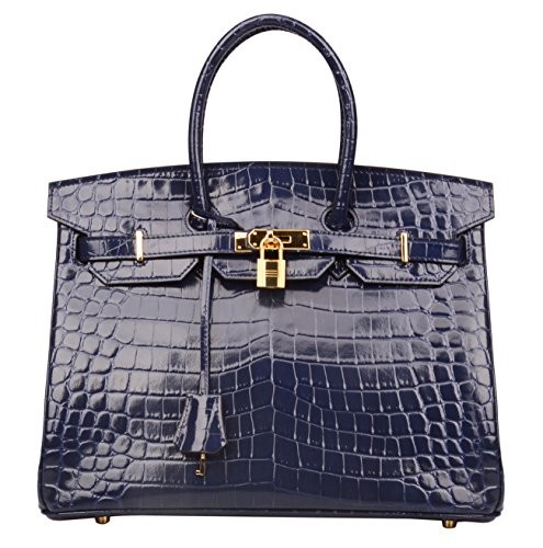 Ainifeel Women's Patent Leather Crocodile Embossed Top Handle Handbags (30 cm, Dark blue) | Amazon (US)