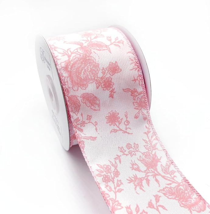 Designer’s Shop Rose Floral on Cream Wired Edge Ribbon 2.5” x 10 Yard for DIY Crafting, Home ... | Amazon (US)