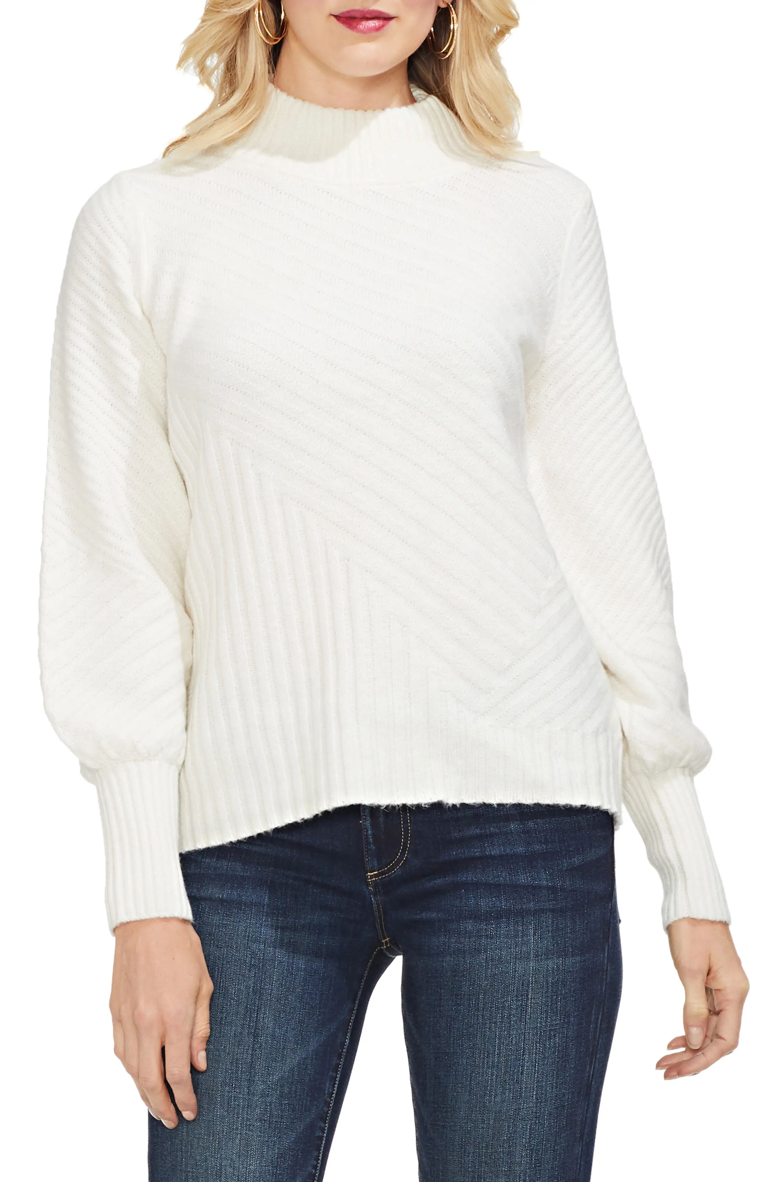 Vince Camuto Mix Cable Balloon Sleeve Cotton Blend Sweater | Nordstrom