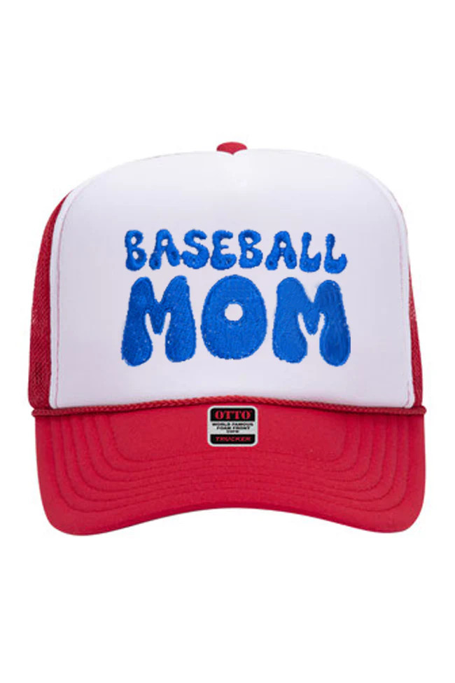 Baseball Mom Red White Trucker Hat | Pink Lily